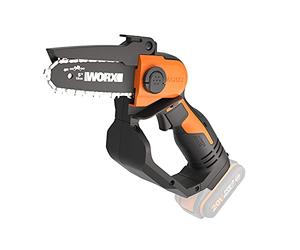 WORX WG324E Mini Motosierra a Batería 20V Sin Batería, Espada 12cm, Cambio de Cadena con un Botón, Una Mano, para Poda de Ramas y Jardinería
