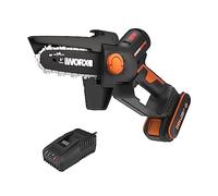 Worx Mini motosierra WG325E 20V 2Ah – motor brushless, espada 12 cm, batería y cargador, una mano