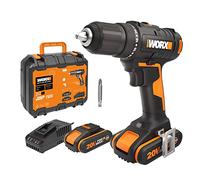 WORX WX108 Taladro Atornillador 20V PowerShare, 2 Baterías 2Ah, Cargador y Maletín, Portabrocas 13mm, 45Nm, Luz LED y Punta de Atornillar Doble