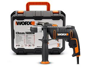 WORX WX317.2 Taladro percutor 600W, 3.000 r.p.m, 48.000 i.p.m, portaborcas 13mm, potente para ladrillo, metal, madera y hormigón blando, control de velocidad, para reformas y montaje
