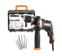 WORX WX328 Taladro percutor 800W, 3.000 r.p.m, 48.000 i.p.m, portabrocas 13mm, velocidad variable, para perforar en obra, taller y hogar, 6 borcas y maletín incluido
