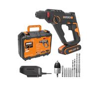 WORX WX391 Martillo perforador inalámbrico 20V, 1,2J, taladrado rápido en hormigón, 3 funciones en 1, 10 brocas para hormigón, madera y metal, batería de 2 Ah y cargador rápido de 2A