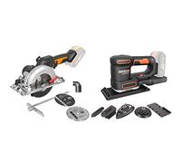 WORX WX531.9 Sierra Circular Brushless Worxsaw 20V S/Bat, 20 V, Negro + WX820.9-Multilijadora 5 en 1 (Orbital, excéntrica, Detalle Curva y Dedo) 20V S/Bat, 20 V, Negro