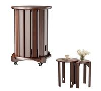woshapce Juego de 4 taburetes apilables de madera con ruedas, taburetes redondos con ruedas bloqueables para cocina, sala de estar, dormitorio, mesa auxiliar, soporte para plantas, reposapiés, hogar
