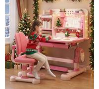 woshapce Juego de sillas de escritorio de estudio para niños, mesa y silla de estudio para niños de altura ajustable, escritorio escolar ergonómico, corrector de postura, soporte para libros, cajón de