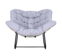 woshapce Silla mecedora de mimbre de ratán de gran tamaño para exteriores, marco de metal, silla mecedora de jardín, soporte grande, moderna con asiento acolchado (gris claro) (gris)