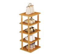 woshapce Zapatero vertical, estante alto y delgado de madera de bambú, soporte de almacenamiento de zapatos estrecho apilable, organizador de zapatos que ahorra espacio para pasillo, dormitorio