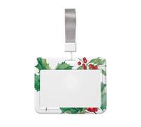 Woshuwo Holly and Red Fruits. Soporte deslizante para tarjetas de identificación de plástico duro, protector de etiqueta de nombre para enfermeras y oficina