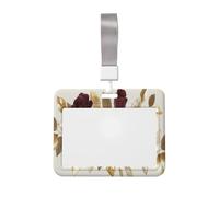 Woshuwo Red Roses - Funda para tarjetas de identificación de plástico duro con diseño de follaje de metal dorado brillante para enfermeras y oficina