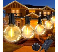 WoskjXas Guirnalda Exterior Solar 12M/39.4FT 20 LED G40 Bombillas Luces Terraza Exterior con 8 Modes Carga USB, Impermeable Guirnalda Solar G40 Luces Solares Bombillas para Patio Jardín Fiesta