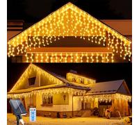WoskjXas Guirnaldas Luces Exterior Solar, 3M Impermeable Luces de Cadena 16 Pcs Cortina de Luz Solares 8 Modos 128 LED Hadas de Cortina con Control Remoto para Vacaciones Patio Jardín Boda
