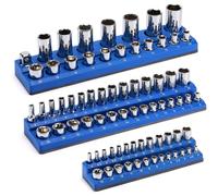 Wotendy Organizador Magnético de Llaves de Vaso con 75 Ranuras, 3 Piezas Kit de Soporte para Enchufes con Llave de Vaso de Pulgadas de 1/4" 3/8" y 1/2"