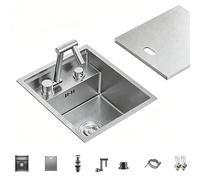 WOTZOV Fregadero de cocina de acero inoxidable 304 con grifo oculto y placa de cubierta, ideal para aplicaciones de bar, cocina y balcón, diseño compacto, plateado, 32 x 28 cm / 12.6x11in