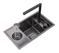 WOTZOV Fregadero invisible de acero inoxidable con arandela de vidrio, fregadero oculto compacto para cafeterías, restaurantes, bares y caravanas, diseño que ahorra espacio con grifo elevador