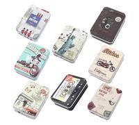 WOUYTPE 8 Piezas Caja Metalica Pequeña, Mini Caja de Almacenamiento, Mini Caja Metal de Lata de Hierro, Adecuado para Caramelos, Clips, Pinza para El Pelo, Botones, Diseño de Estilo Retro, 9x6.5x2.5cm