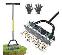 wowspeed Aireador de césped manual con 17 puntas de acero y muelles, escarificador de mano con mango en T, aireador para césped, aireador de césped, escarificador para suelos compactados, cuidado del