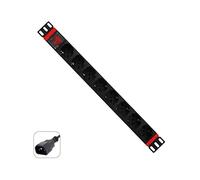 WP Rack WPN-PDU-C01-08 Regleta eléctrica Rack 19" con 8 Tomas universales Ita 10/16A y Schuko, Cable de 2 m con Enchufe C14 VDE con conexión para UPS, 250 V/3500 W, Negro