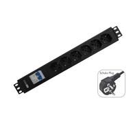 WP - Regleta Rack 1U con 12 enchufes Schuko, magnetotérmico de seguridad y protección infantil, modelo WPN-PDU-G02-12 para entornos de servidores y redes, cable H05VV-F de 2 m, 250 V / 3500 W Black