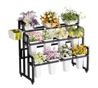 WPPTNSFY Carrito Portamacetas Móvil de 3 Niveles en Metal Robusto, Expositor de Flores con 11 Cubetas Extraíbles y Ruedas Giratorias 360°, para Jardín, Terraza, Balcón y Floristerías