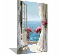 WQBQKKX Cuadros de lienzo con vistas a la ventana mar Flores Pintura Poster Imagen Foto Cuadros Decorativos Salon Dormitorios Comedor Pasillo（Rosa 10-70x100cm Enmarcado