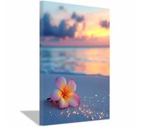WQBQKKX Lienzos de Playa Cielo Azul del Mar de Impresión Flores Pintura Imagen Cuadros Decorativos Salon Dormitorios Pasillo（Azul 24-50x70cm Enmarcado