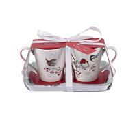 Wrendale Christmas Birds - Juego de Taza y Bandeja (2 Tazas)