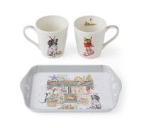 Wrendale Designs No Place Like Home - Juego de taza y bandeja de Navidad con motivos de gato y perro