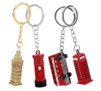 WRITWAA Llavero metálico multipropósito en aleación de zinc, pack de 4 piezas con colgantes de autobús británico y cabina telefónica para decoración de bolsos y llaves