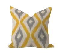 WSDESDEC Ikat Textile - Funda de cojín cuadrada de lino de arpillera de 40,6 x 40,6 cm, color gris y amarillo