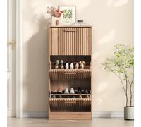 WSOFZMO Zapatero de madera con 3 solapas, estrecho, para la entrada, muebles, dispositivo antiinclinación, entrada independiente, color madera (nuevo02)
