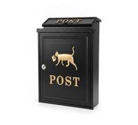 Wswqop Buzón de Pared Vintage Buzón Exterior Caja de Postal Postal Metálico con Detalles Decorativos y Protección contra Lluvia, Negro, Gato Dorado sobre Fondo Negro