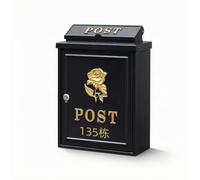 Wswqop Buzón de Pared Vintage Buzón Exterior Caja de Postal Postal Metálico con Detalles Decorativos y Protección contra Lluvia, Negro, Rosa Dorada sobre Fondo Negro