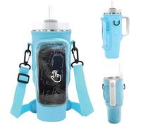 WUDEUI Bolsa de transporte para botella de agua Stanley de 40 onzas con bolsillo para teléfono, correa de hombro ajustable, soporte para botella de agua, accesorios para tazas Stanley, Blue, Clásico