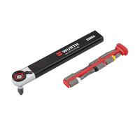 Würth Llave Carraca para puntas 1/4 pulgada,Cargador 6 Bits Integrado,Llave Reversible con cabezal Giratorio Manual,Carraca de 1/4 de pulgada con cargador integrado 1 punta PH1 y PH2 1 punta TX20 y