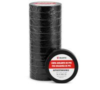 Wuerth Würth Cinta Aislante PVC Profesional 19 mm x 25 m, Pack 12 Rollos, Aislamiento Eléctrico de Alta Adherencia (Negro)