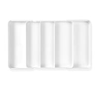WUFANC Organizador Cubiertos para Cajon Blanco, Cubertero Cajon Cocina | Bandeja Ajustable 5 Ranuras, Profundidad 27 cm, Ampliable 45.5 cm, Organizador de Cubiertos para Cajon, Tenedores y Cuchillos
