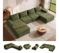 Wumagin Sofa Modular de 4 Plazas 300cm, Sofá Esquinero En U para 4-6 Personas, Sofa Comprimido al Vacio, Chaise Longue Sofá Cómodo para Salón, Oficina (Verde)
