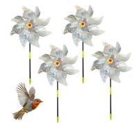 WUMZIRA 4 Piezas Molinillo de Viento Ahuyenta Pájaros, Molino de Viento Reflectante Plateado para Jardín, Espanta Palomas Octogonal Decorativo, Repelente de Aves para Huerto, Balcón y Terraza