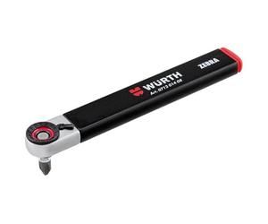 WURTH Llave Carraca para puntas 1/4 pulgada, Cargador 6 Bits Integrado, Llave Reversible con cabezal Giratorio Manual, Llave Extra Plana, Llave Trinquete de Bolsillo, Serie Limitada,