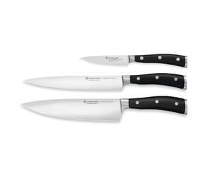 Wusthof Classic (1120360301) - Juego de Cuchillos, 3 Piezas, Incluye un Cuchillo de Chef (una Hoja de 20 cm), un Cuchillo para Jamón (20 cm) y un Cuchillo para Verduras y Hortalizas de (9 cm)