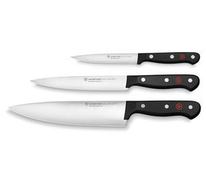 Wusthof Gourmet (1125060307) - Juego de Cuchillos, 3 Piezas, Que Incluye un Cuchillo Santoku, un Cuchillo de Chef de Estilo Chino y Tijeras de Cocina, Acero de Calidad, para Lavavajillas