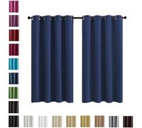 WUXXIANG 100% Cortinas Opacas 2 Piezas 150 x 160 cm Opacas, Térmicas, Protección contra El Frío, Cortinas Cortas Cortina Opaca Ventana, con Corbatas, para Habitacion Salon, Azul Oscuro