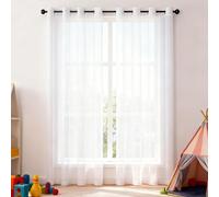WUXXIANG Cortinas Modernas 110 x 180 cm Translucidas, Muy Finitas, Entra La Luz, Cortina Visillos con Ojales para Salon Dormitorio Cocina Comedor Cocina Balcón, Blanco