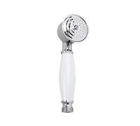 Wuyangcun Alcachofa de ducha de mano de cerámica cromada y blanca, estilo teléfono, latón macizo, mango de 17 cm, conector G1/2