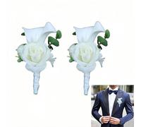 Wuyue Hua 2 flores artificiales de lirio rosecalla para hombre, flores con ojal con pin y clip, flores artificiales para boda, dama de honor, ramillete blanco para boda, fiesta, fiesta de graduación