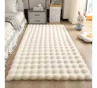 Wuyue Hua Cojín de alfombra de felpa de conejo con un estilo cremoso de terciopelo de burbujas adecuado para sala de estar, dormitorio, cama, ventanal y sofás (blanco lechoso, 60/90)