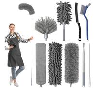 Wvasfd 9 Pezzi Plumero Telescopico Extensible, Plumero Palmera Longitud 250 cm, Palo Telescopico Limpieza, Cepillo Limpieza Hogar Limpieza de Ventiladores de Techo Alto, Persianas, Cocina y Baño
