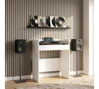 WXGTBKPR Mesa de DJ blanca para equipo de audio, 102 x 45 x 102 cm, madera | Forma de U, estable y ergonómica, para estudio en casa y eventos