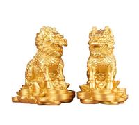 WXMYOZR Un Par De Estatuas De Feng Shui Chi-Lin/Kylin, Estatuilla De Prosperidad De Riqueza De Unicornio Chino Kirin De Resina para Decoración De Oficina En El Hogar,Oro,5.8CM