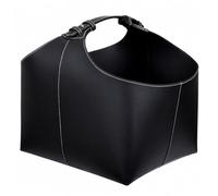 Wxqbjtam Contenedor de Chimenea Recipiente para Leña de Cuero PU Cesta Decorativa Nórdica con Asas Resistentes Toque Elegante Adecuada para Estancias Familiares Modernización del Espacio , Negro